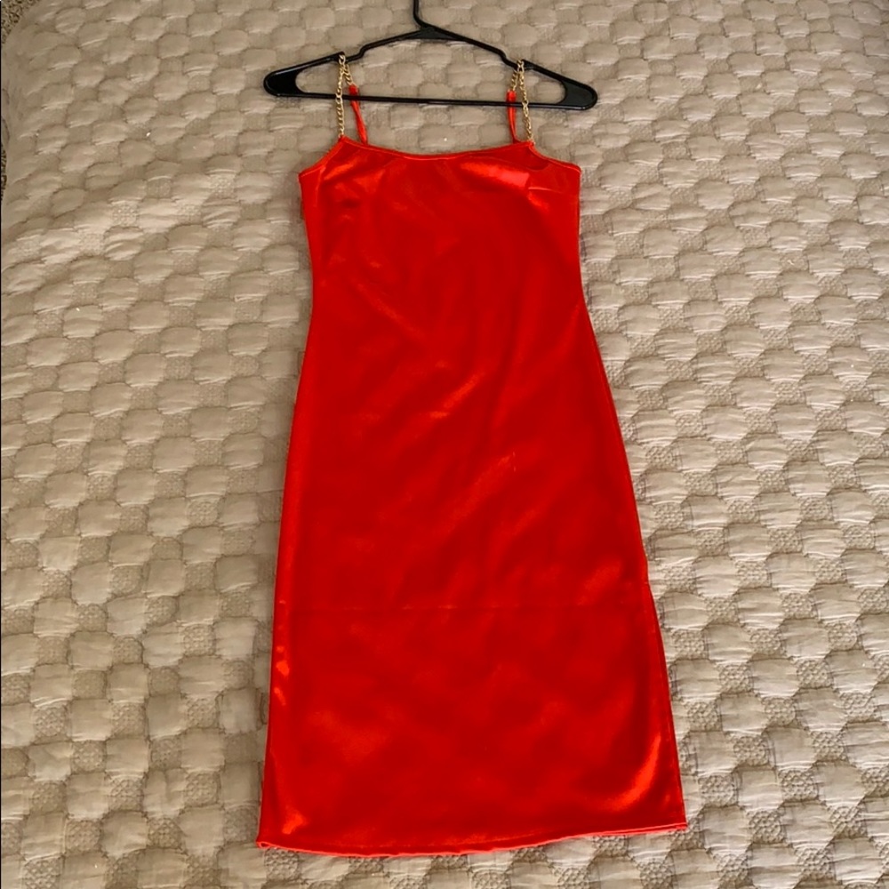 Red satin dress